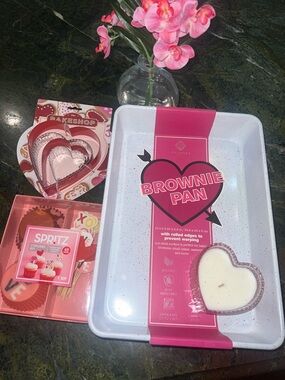 Spritz White Speckled Brownie Pan with Pink Accents and Pink Baking Accessories